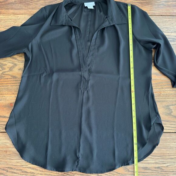 Soft Surroundings Black Tunic Blouse Deep V-Neck Collared Semi Sheer‎ Size LP - Picture 3 of 7